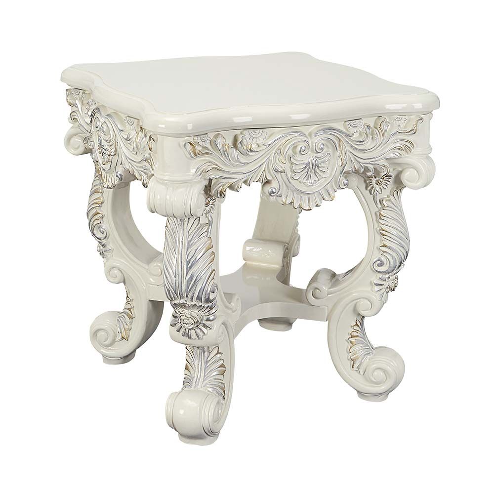 Acme LV01218 Astoria grand Adara antique white finish wood french inspired 28" square end table with ornate accents