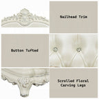 Acme LV01224-25 2 pc set Adara antique white finish wood pearl white faux leather sofa and love seat with ornate accents