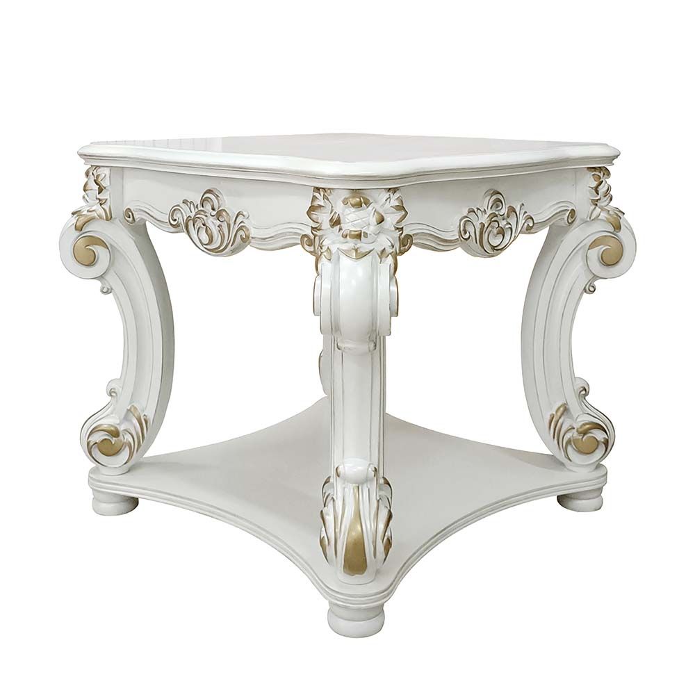 Acme LV01328 Rosdorf park caiden Vendom II antique pearl finish wood carved accents end table