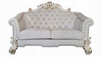 Acme LV01329-30 2 pc Astoria grand bordadora vendome ii antique pearl finish wood two tone ivory fabric sofa and love seat set
