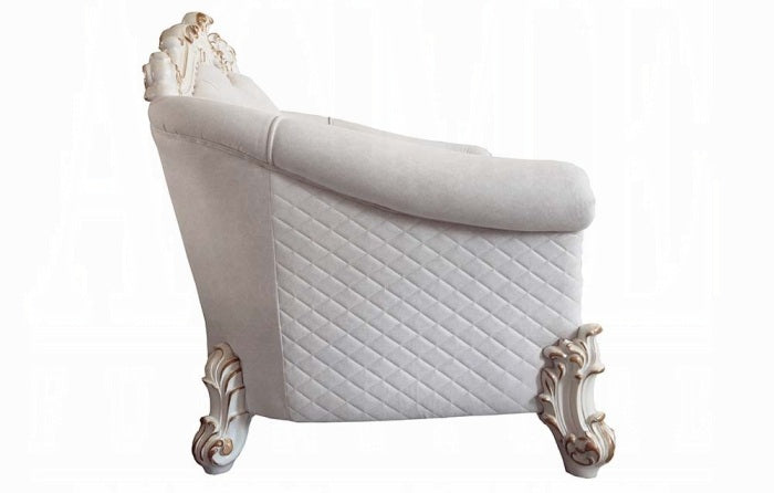 Acme LV01329-30 2 pc Astoria grand bordadora vendome ii antique pearl finish wood two tone ivory fabric sofa and love seat set