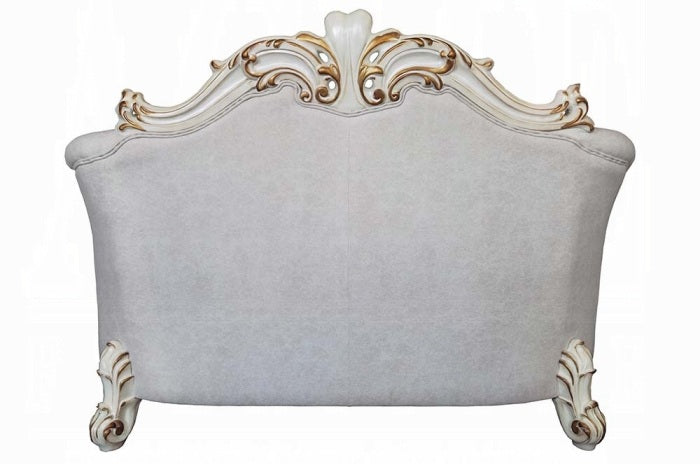 Acme LV01329-30 2 pc Astoria grand bordadora vendome ii antique pearl finish wood two tone ivory fabric sofa and love seat set