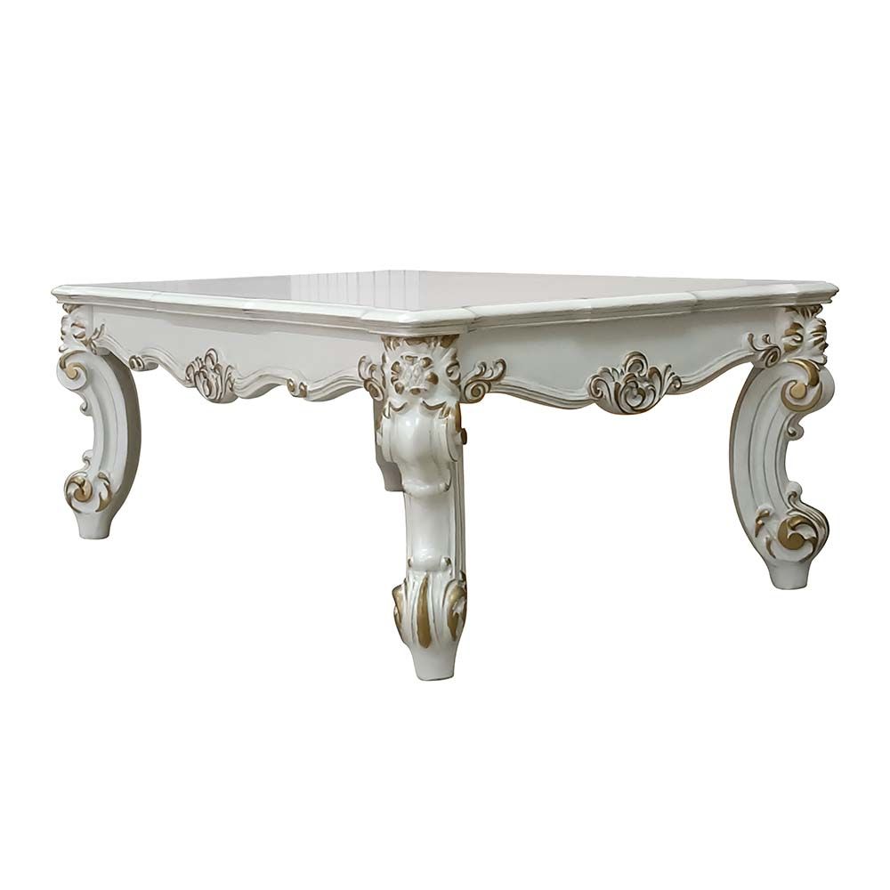 Acme LV01332 Rosdorf park caiden Vendom II antique pearl finish wood carved accents coffee table