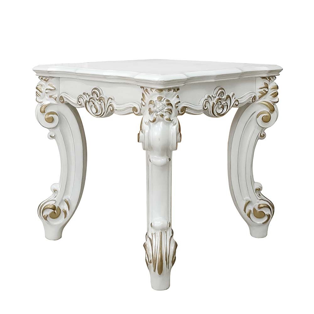 Acme LV01333 Rosdorf park caiden Vendom II antique pearl finish wood carved accents end table