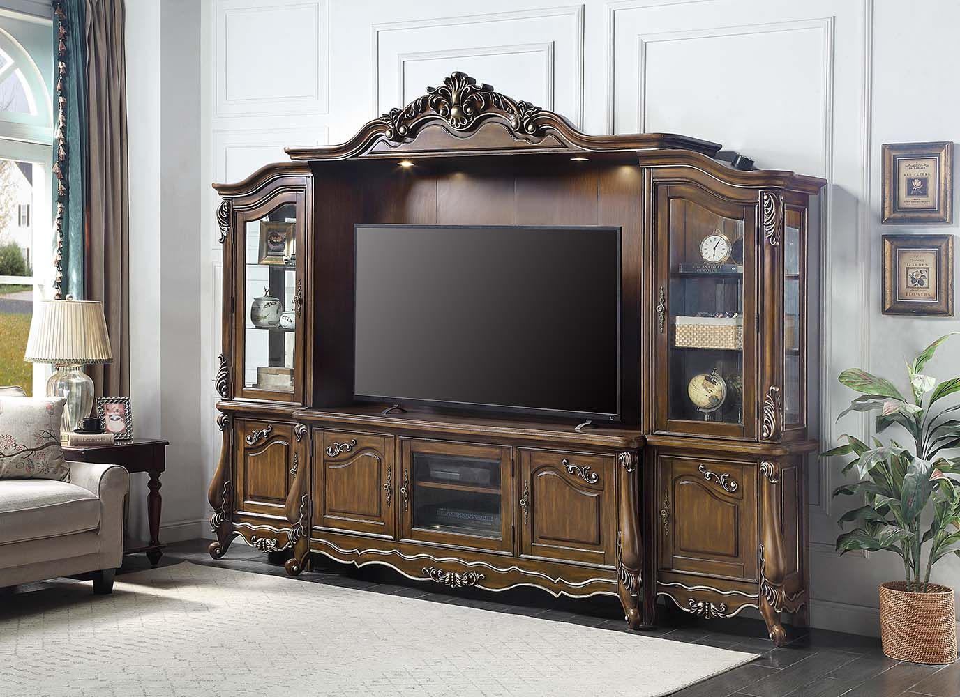 Acme LV01355 4 pc Astoria grand roza Latisha antique oak finish wood entertainment center wall unit