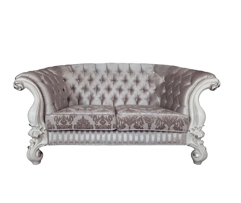 Acme LV01395 Rosdorf park faye versailles bone white finish wood carved accents love seat with tufted backs
