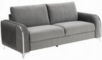 Acme LV01710-11 2 pc Wenona grey velvet fabric sofa and love seat set rounded arms chrome accents