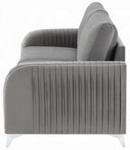 Acme LV01710-11 2 pc Wenona grey velvet fabric sofa and love seat set rounded arms chrome accents