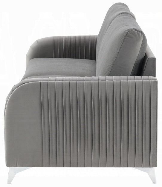 Acme LV01710-11 2 pc Wenona grey velvet fabric sofa and love seat set rounded arms chrome accents