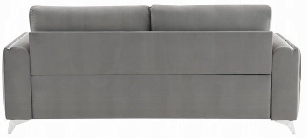 Acme LV01710-11 2 pc Wenona grey velvet fabric sofa and love seat set rounded arms chrome accents
