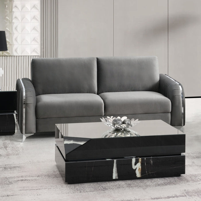 Acme LV01710-11 2 pc Wenona grey velvet fabric sofa and love seat set rounded arms chrome accents