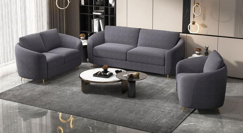 Acme LV01771-72  2 pc  Orren ellis Yuina gray linen like fabric sofa and love seat with curved arms
