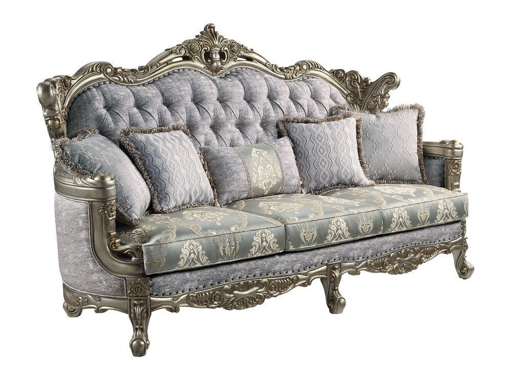 Acme LV01780-81 2 pc set Astoria grand Miliani antique bronze finish wood french inspired sofa and love seat with ornate accents