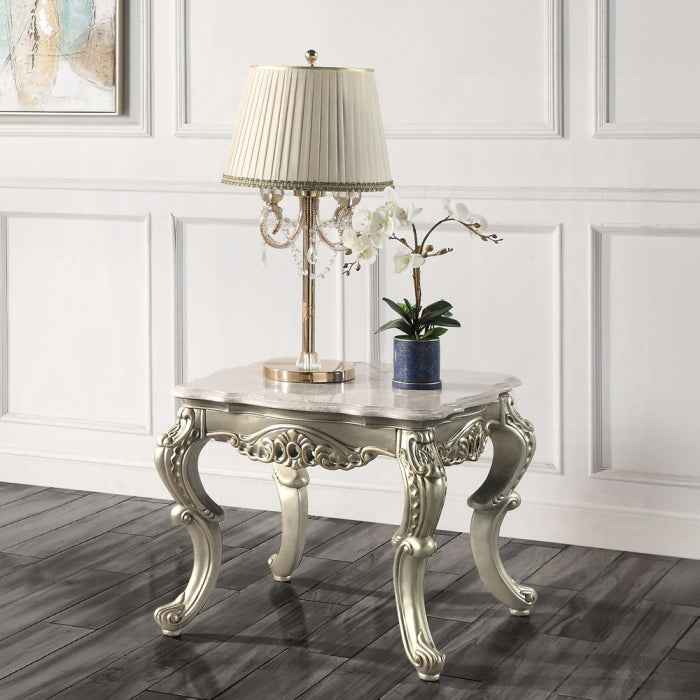 Acme LV01784 Astoria grand miliani antique bronze finish wood marble top ornate accents end table