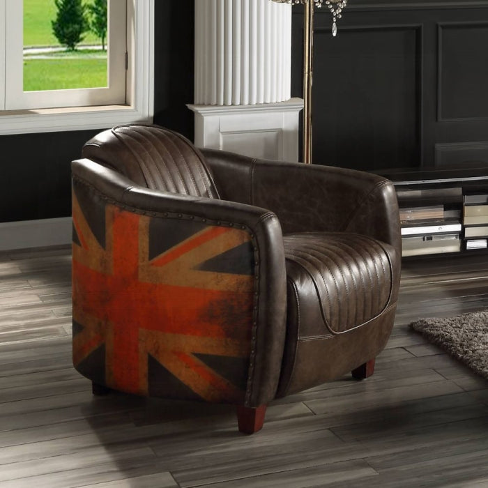 Acme LV01811 Brancaster antique slate top grain leather chair Union jack printed back