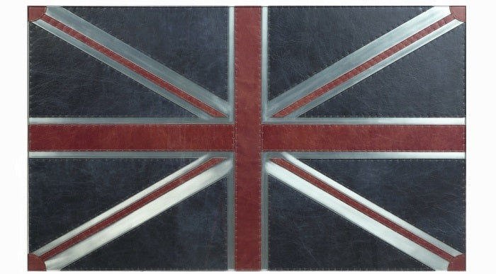 Acme LV01812 Brancaster aluminum metal frame rivet look union jack design glass top coffee table