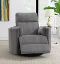 Acme LV01879 Sagen charcoal gray chenille swivel recliner glider chair with side pillows