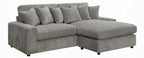Acme LV01882 2 pc Tavia grey corduroy fabric 82" sectional sofa with chaise and pillows