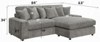 Acme LV01882 2 pc Tavia grey corduroy fabric 82" sectional sofa with chaise and pillows