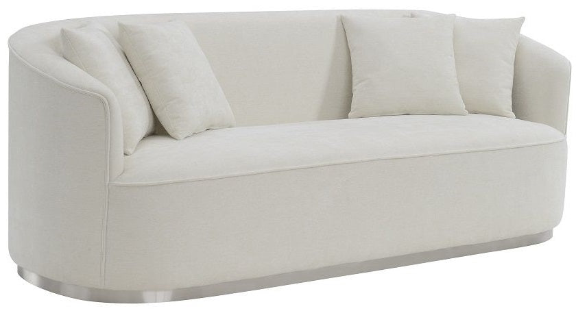 Acme LV01917-18 2 pc Darby home co Odette beige chenille fabric sofa and love seat set curved arms silver trim base