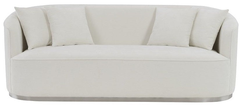 Acme LV01917-18 2 pc Darby home co Odette beige chenille fabric sofa and love seat set curved arms silver trim base