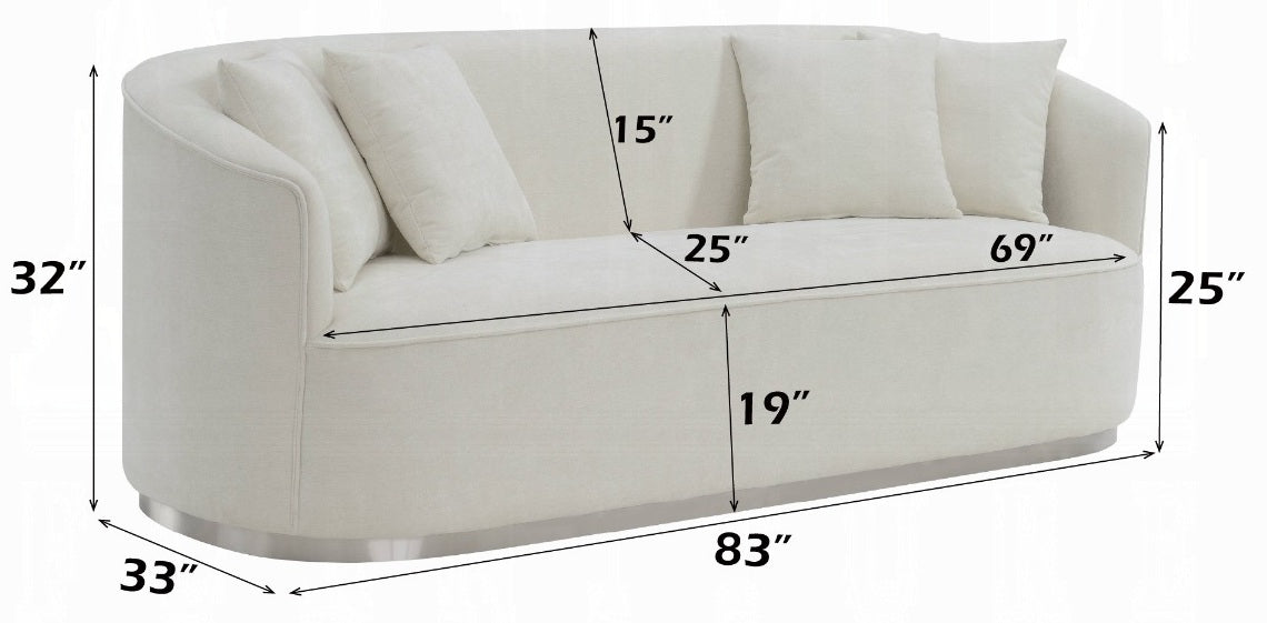 Acme LV01917-18 2 pc Darby home co Odette beige chenille fabric sofa and love seat set curved arms silver trim base