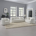 Acme LV01917-18 2 pc Darby home co Odette beige chenille fabric sofa and love seat set curved arms silver trim base