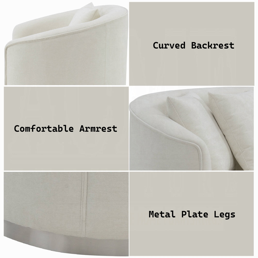 Acme LV01917-18 2 pc Darby home co Odette beige chenille fabric sofa and love seat set curved arms silver trim base