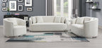 Acme LV01917-18 2 pc Darby home co Odette beige chenille fabric sofa and love seat set curved arms silver trim base