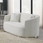 Acme LV01917-18 2 pc Darby home co Odette beige chenille fabric sofa and love seat set curved arms silver trim base