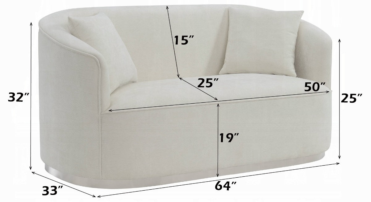 Acme LV01917-18 2 pc Darby home co Odette beige chenille fabric sofa and love seat set curved arms silver trim base