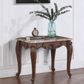 Acme LV02005 Astoria grand nayla antique cherry finish wood marble top end table carved accents