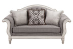 Acme LV02119-20 2 pc set Florian antique white finish wood rustic modern tufted back sofa and love seat with grey fabric