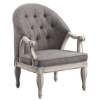 Acme LV02121 Florian antique white finish wood rustic modern tufted back accent chair with grey fabric