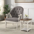 Acme LV02121 Florian antique white finish wood rustic modern tufted back accent chair with grey fabric