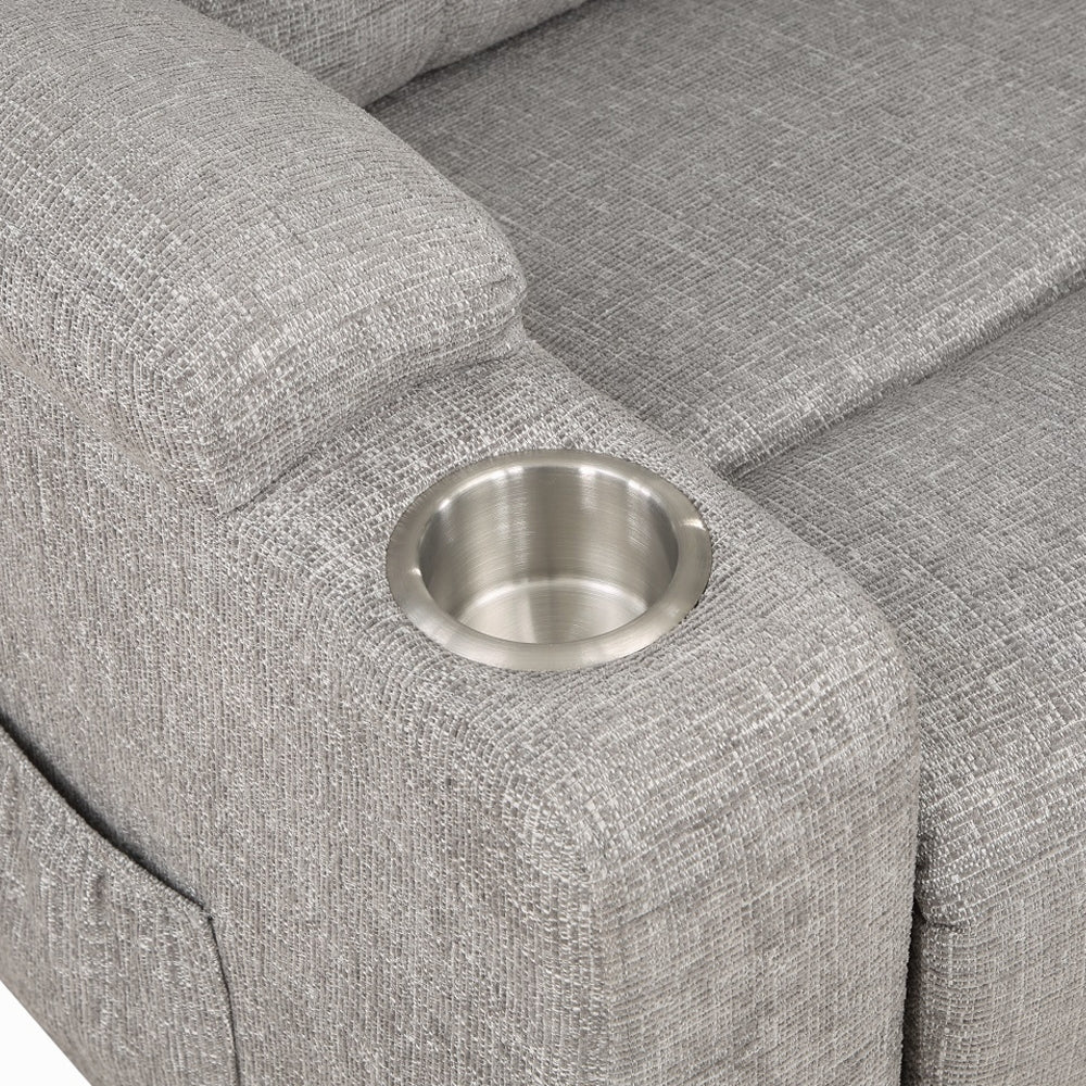 Acme LV02180 Evander light grey chenille power lift power recliner chair cup holders