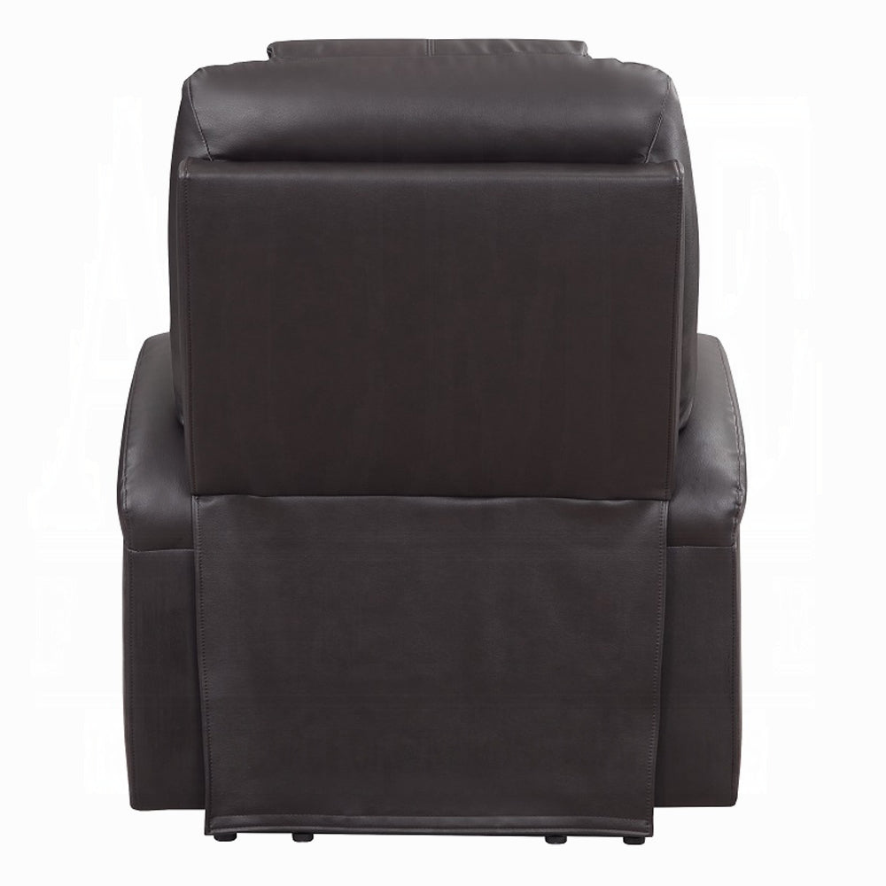 Acme LV02181 Evander dark brown faux leather power lift power recliner chair cup holders