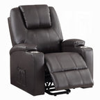 Acme LV02181 Evander dark brown faux leather power lift power recliner chair cup holders