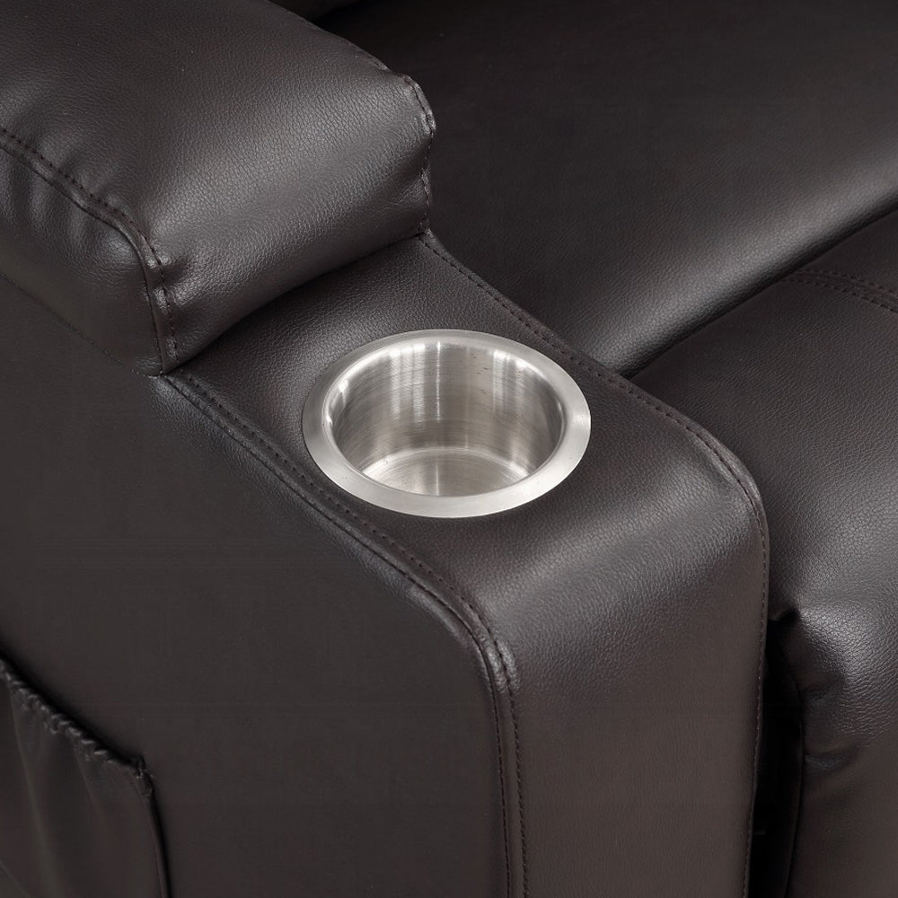 Acme LV02181 Evander dark brown faux leather power lift power recliner chair cup holders