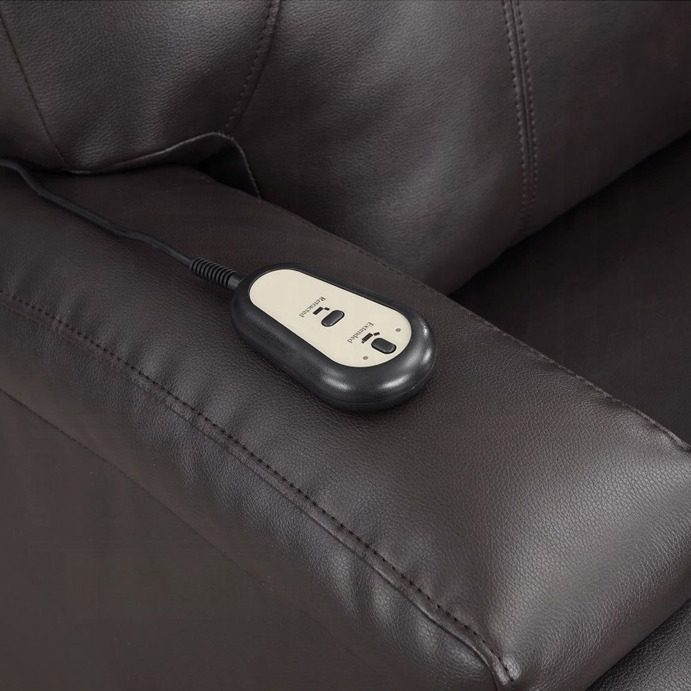 Acme LV02181 Evander dark brown faux leather power lift power recliner chair cup holders