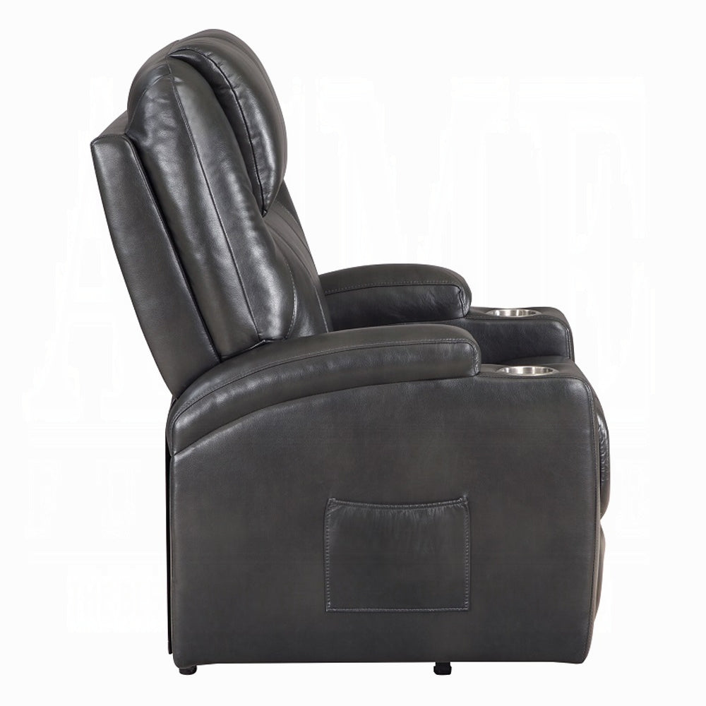 Acme LV02182 Evander gunmetal faux leather power lift power recliner chair cup holders