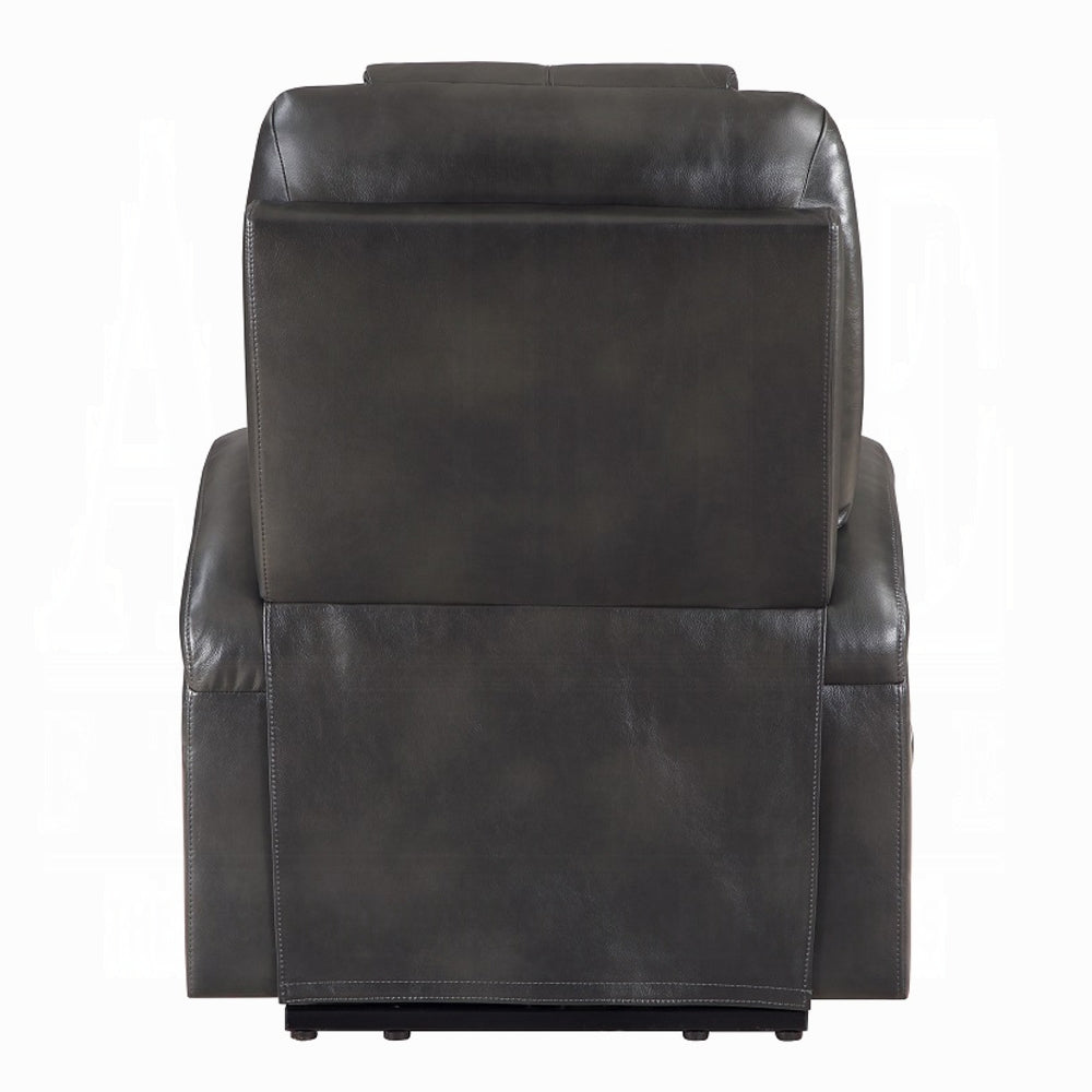 Acme LV02182 Evander gunmetal faux leather power lift power recliner chair cup holders