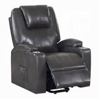 Acme LV02182 Evander gunmetal faux leather power lift power recliner chair cup holders