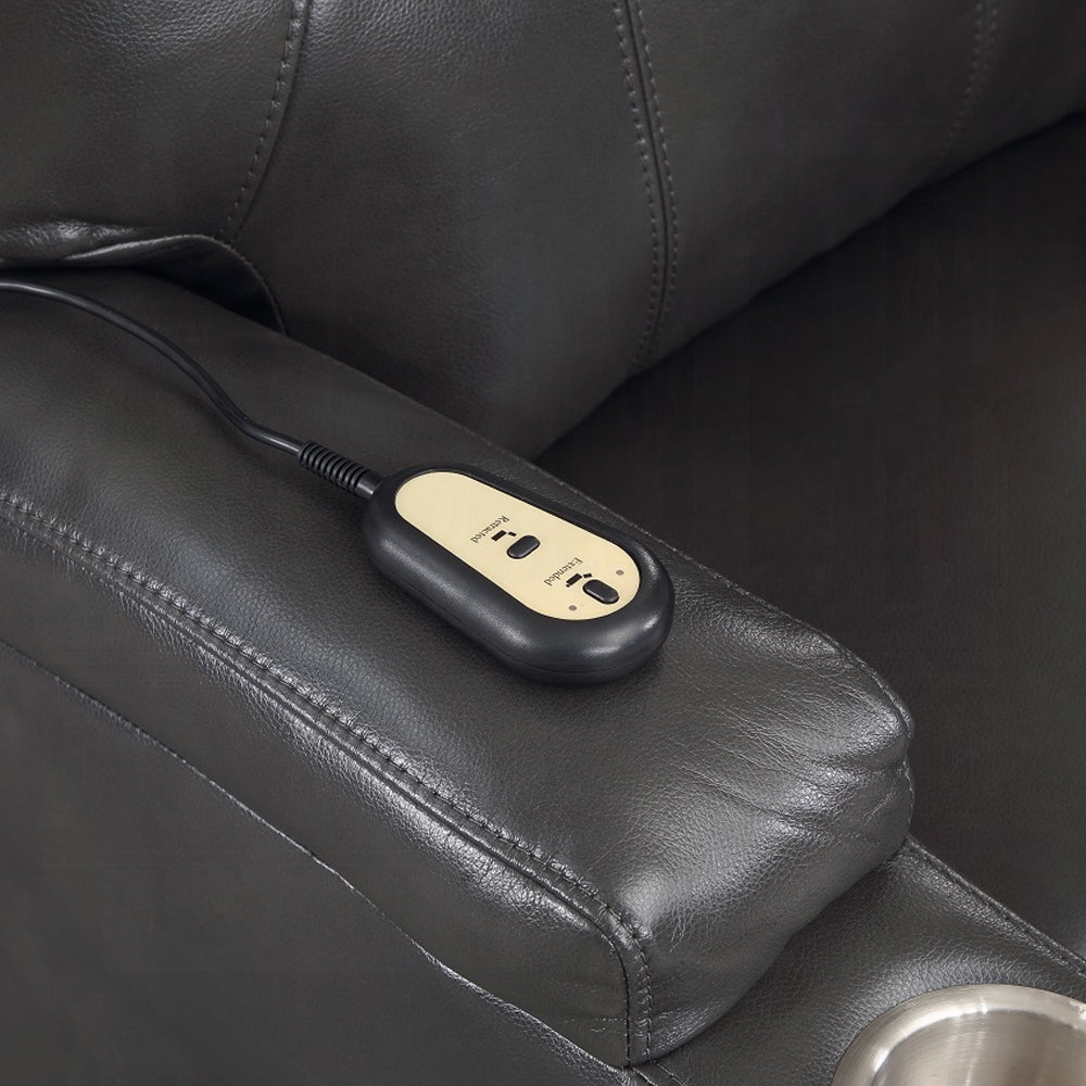 Acme LV02182 Evander gunmetal faux leather power lift power recliner chair cup holders