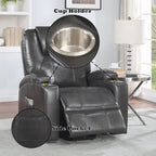 Acme LV02182 Evander gunmetal faux leather power lift power recliner chair cup holders