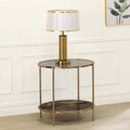 Acme LV02223 Fiorella champagne finish metal round faux marble top print chair side end table