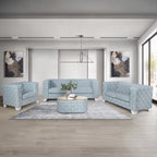 Acme LV02346-47 2 pc Saree light teal chenille fabric woven design white accents sofa and love seat set