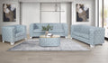 Acme LV02346-47 2 pc Saree light teal chenille fabric woven design white accents sofa and love seat set
