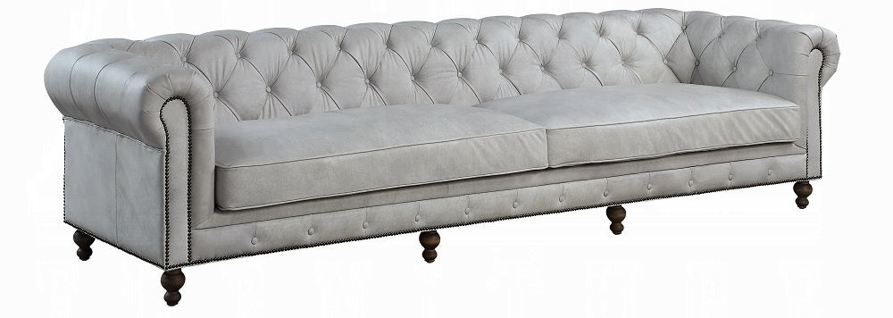 Acme LV02404 Ofer vintage white top grain leather chesterfield style button tufted 122" sofa