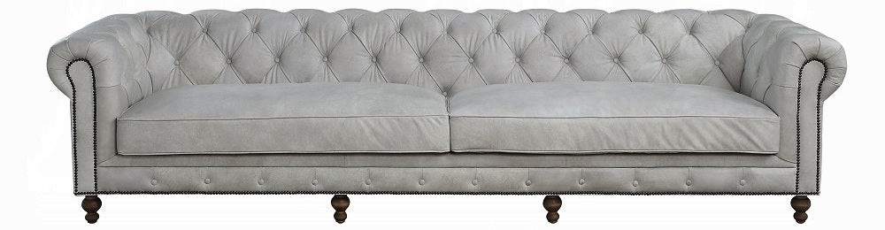 Acme LV02404 Ofer vintage white top grain leather chesterfield style button tufted 122" sofa
